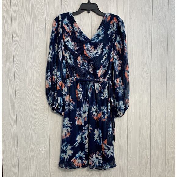 DKNY Blue Floral V-Neck Dress Size 8 NWT - Picture 1 of 7